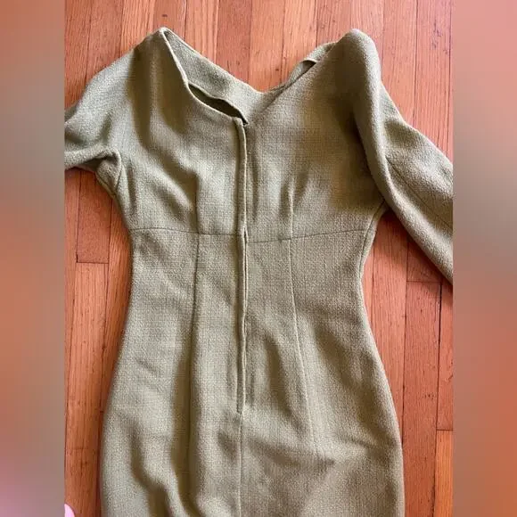 50s Vintage Green Knit Wiggle Dress with Fur Cuffs - Picture 7 of 10